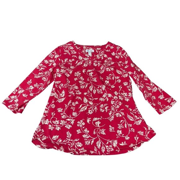 DENIM & COMPANY Women's XXS Red Floral Stretch Fabric Top - Picture 3 of 11